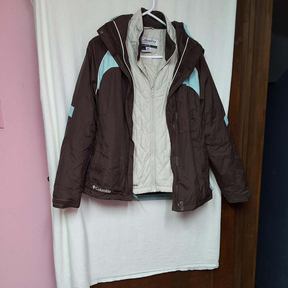 Columbia Interchange Jacket Size M Brown Light Blue Winter Coat